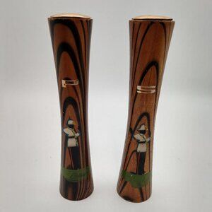 MCM Tall Salt and Pepper Shakers with Contrasting wood grain